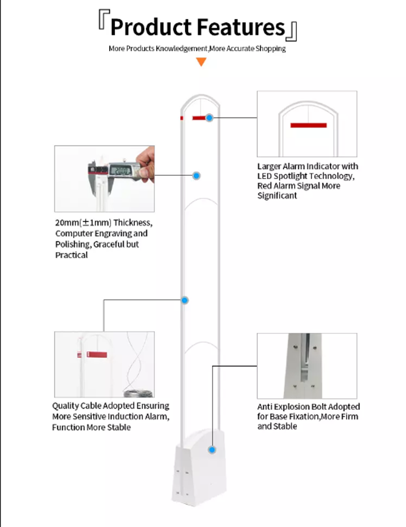 Supermarket stainless steel sound sensor clothing store alarm security eas system eas ant theft system