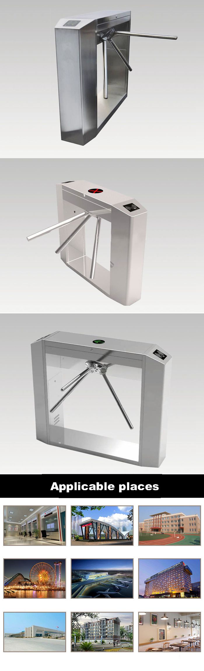 Stainless steel entrance access control drop arm bridge tripod turnstile gate