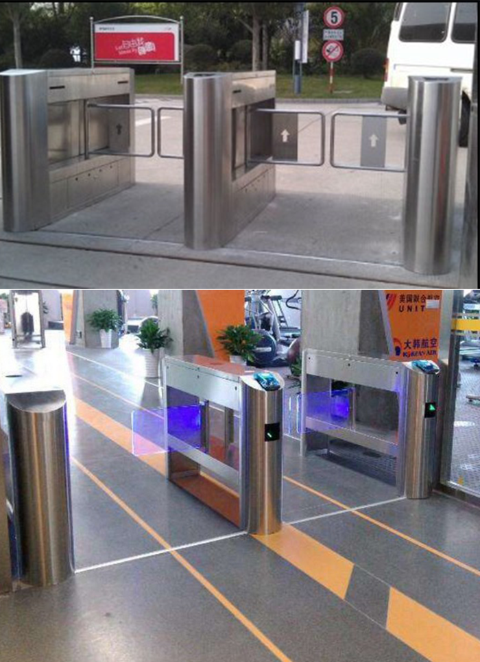 Security nfc/fingerprint/swipe card access full height bi-directional sliding barrier turnstile