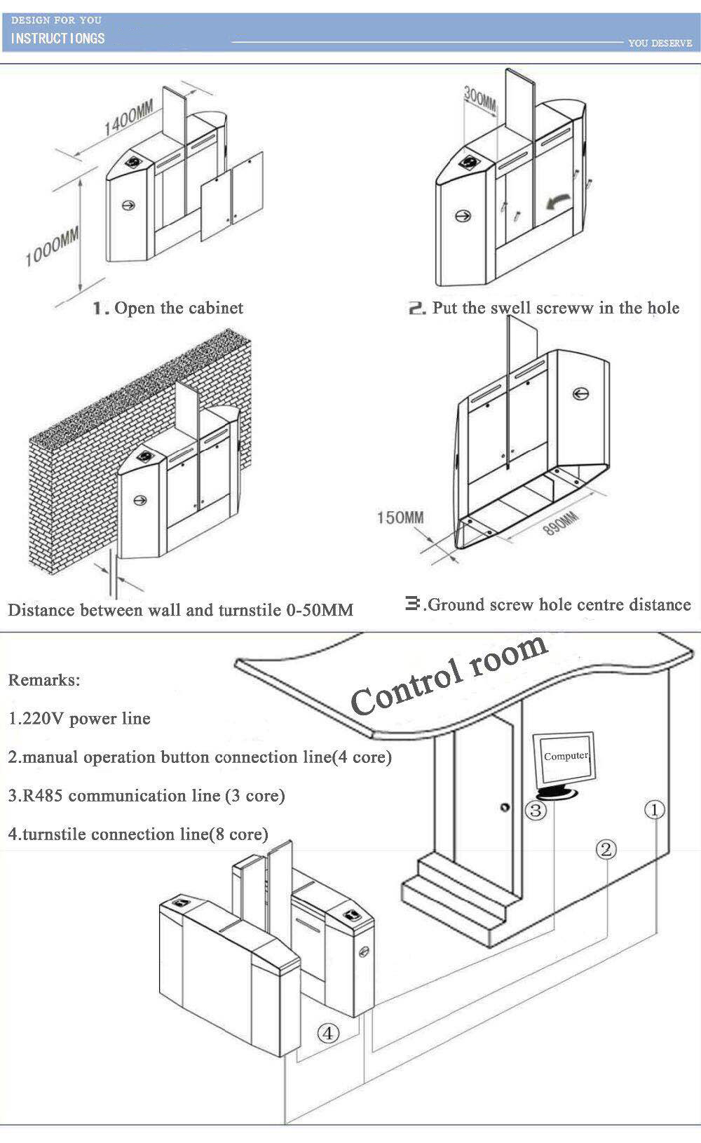 Door access control system  Sliding turnstile gate by swiping card rfid HZ-1282