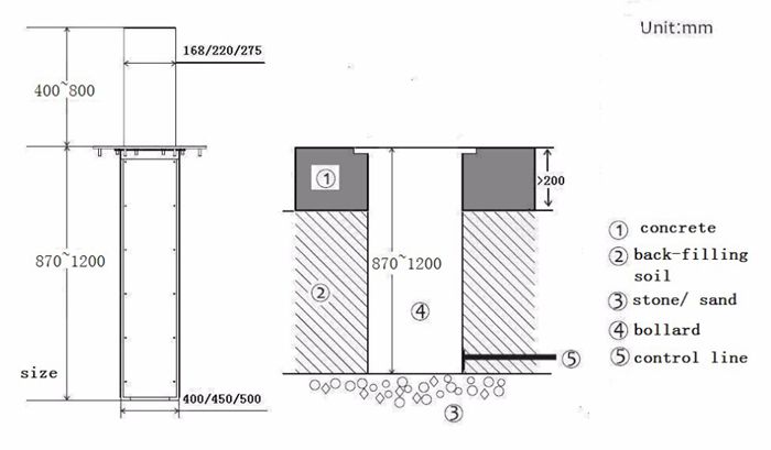 304 stainless steel full-automatic led lighted security hydraulic pneumatic rising bollards