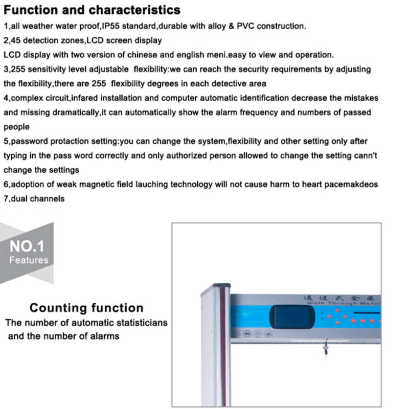 Walk through door frame metal detector with high sensitivity material metal detector gate for security check